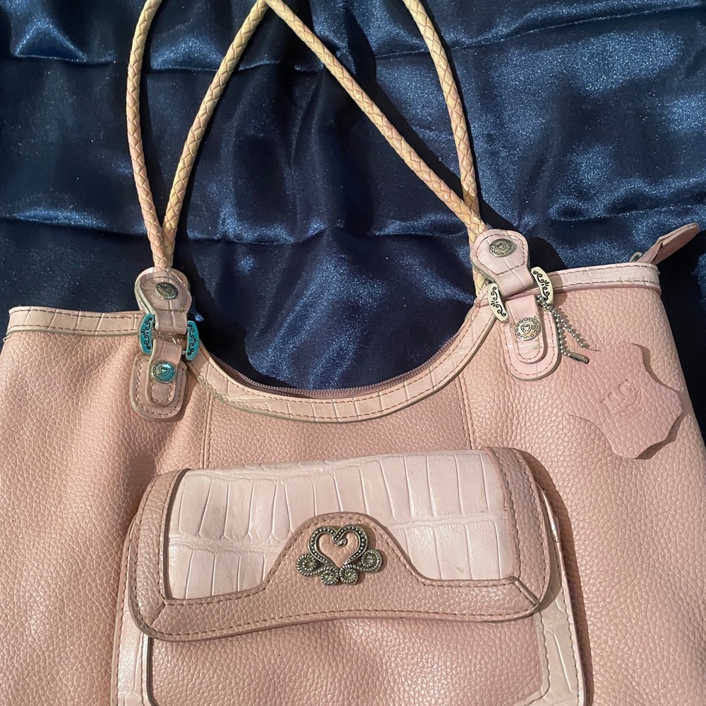 Large ladies pink leather bag Matching Kimona and pink necklace for a color